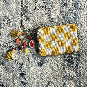 Yellow Beaded Anthropologie Coin Purse